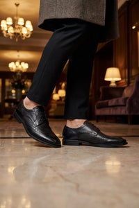 Lorenzo - Herren-Oxfordschuhe aus schwarzem, poliertem Leder
