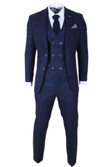 Luis – Herrenanzug, blau-kariert, Slim Fit, 3-teilig