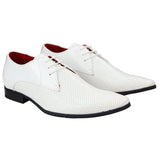 Mens Shoes Smart Formal Perforated Pointed Laced White Patent Leather PU
