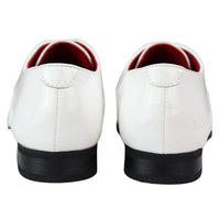 Mens Shoes Smart Formal Perforated Pointed Laced White Patent Leather PU