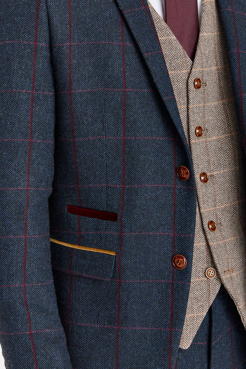 Madrid Navy Anzug mit kontrastierender Harris Brown Tweed-Weste