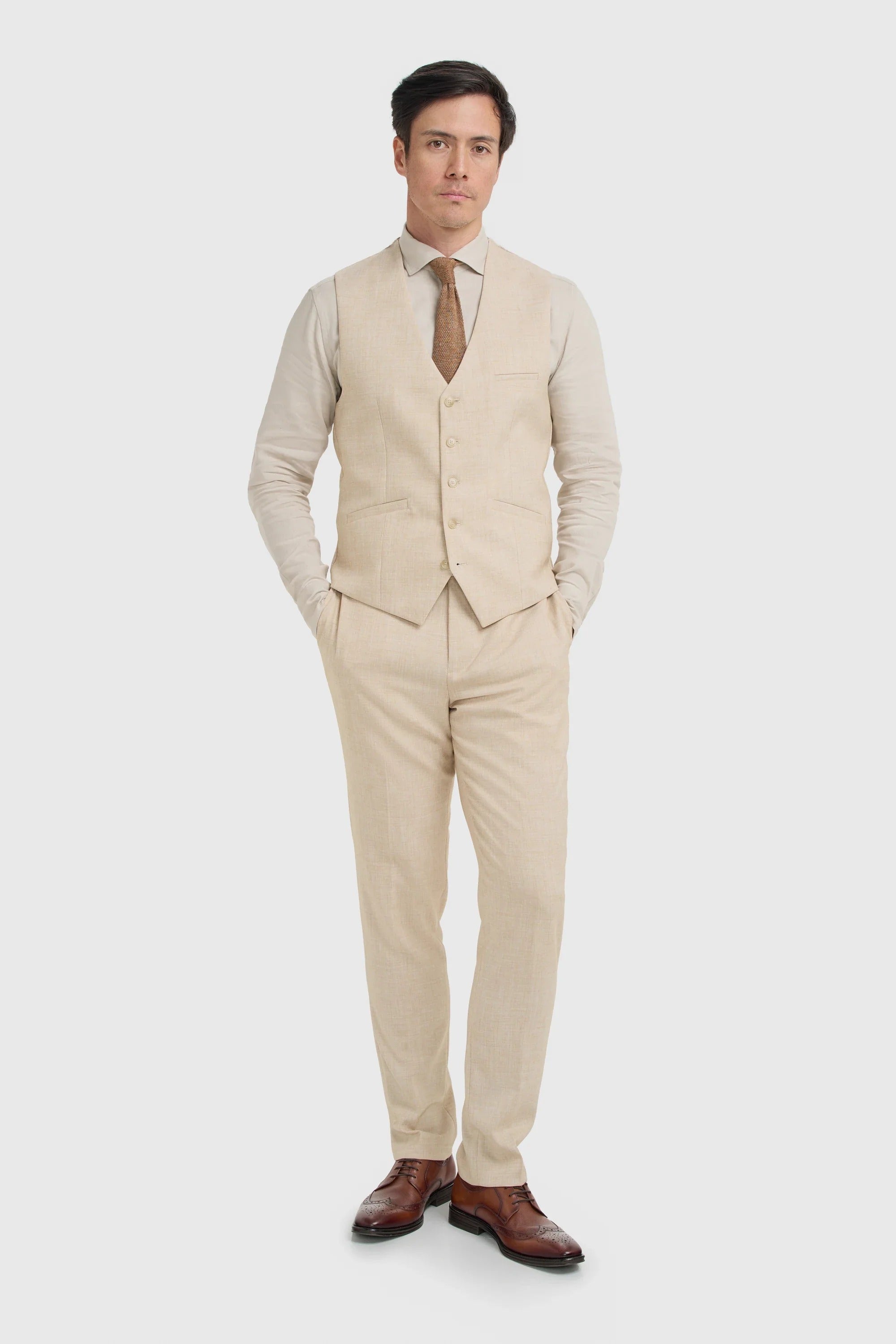 Malibu - Beige 3-teiliger Anzug für Herren mit Struktur