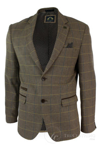 Mens Check Vintage Herringbone Tweed Grey Charcoal Blazer Jacket Fitted-Oak
