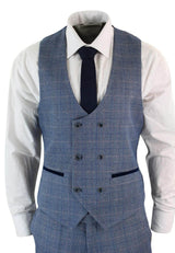 Mens 3 Piece Blue Check Suit - Marc Darcy Hilton