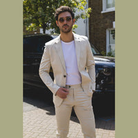 Mario - Men's 2 Piece Summer Suit Beige Office Wedding Classic Italian