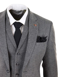 Mens Dark Grey Herringbone Tweed 3 Piece Suit