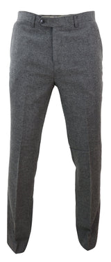 Mens Dark Grey Herringbone Tweed Trousers