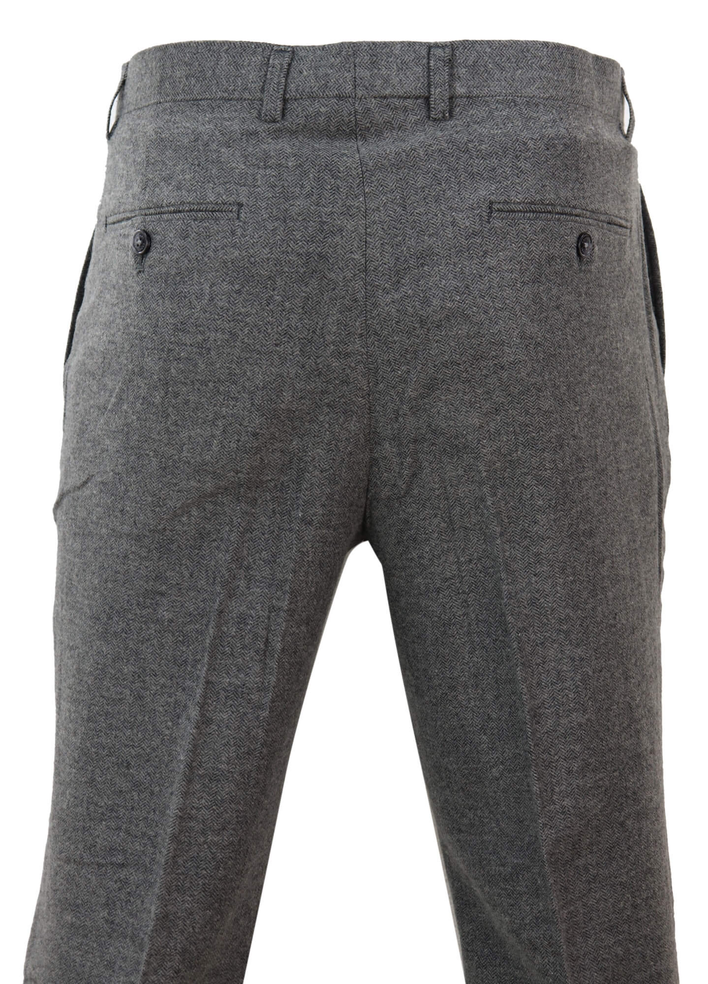 Mens Dark Grey Herringbone Tweed Trousers