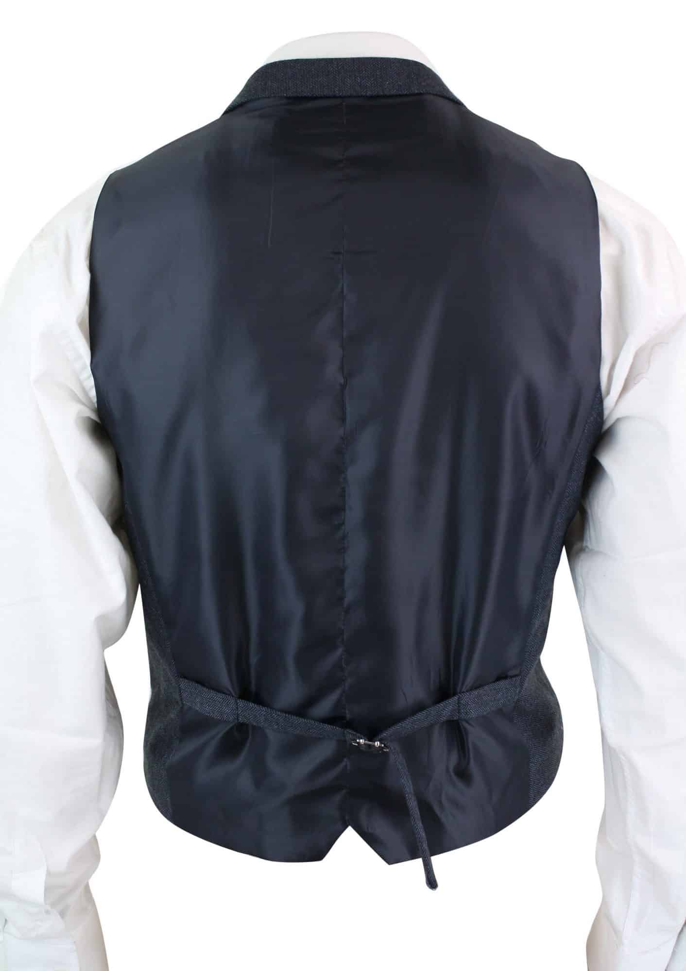 Cavani Martez - Mens Herringbone Tweed Gatsby Peaky Blinders Classic Double Breasted Waistcoat - Blue