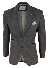 Mens Herringbone Tweed Blazer - Cavani Martez - Tan