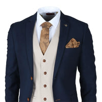 Mayfair - Men's 3 Piece Navy Suit With Cream Waistcoat