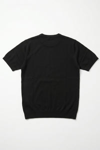Schwarzes, klassisches Herren-Strickshirt mit kurzen Ärmeln und Rundhalsausschnitt