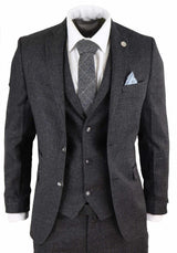 Men's Black Tweed 3 Piece Vintage Suit - STZ14