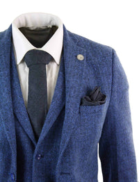 Men's Blue Herringbone 3 Piece Tweeed Suit - STZ11