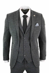 Men's Charcoal Grey 3 Piece Tweed Herringbone Suit - STZ11