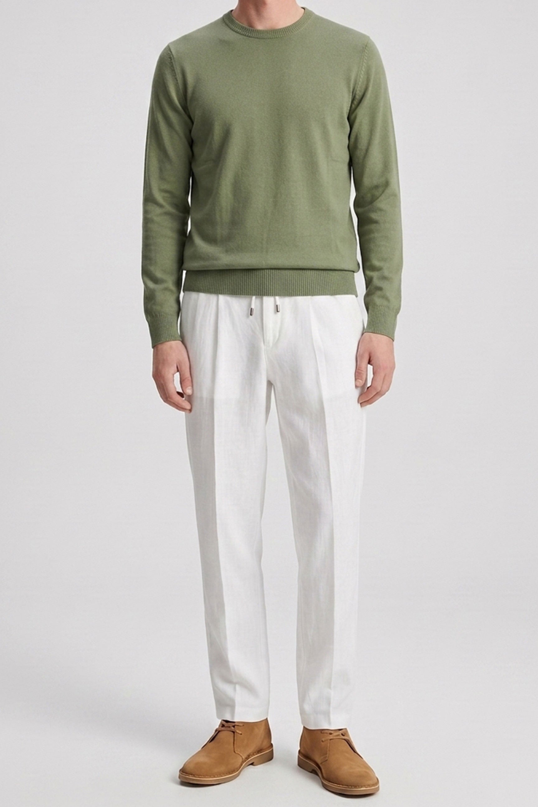 Grüner Herren-Strickpullover mit Rundhalsausschnitt, normale Passform