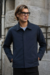 Marineblaue, wasserdichte Harrington-Jacke für Herren mit Kragen
