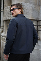 Marineblaue, wasserdichte Harrington-Jacke für Herren mit Kragen