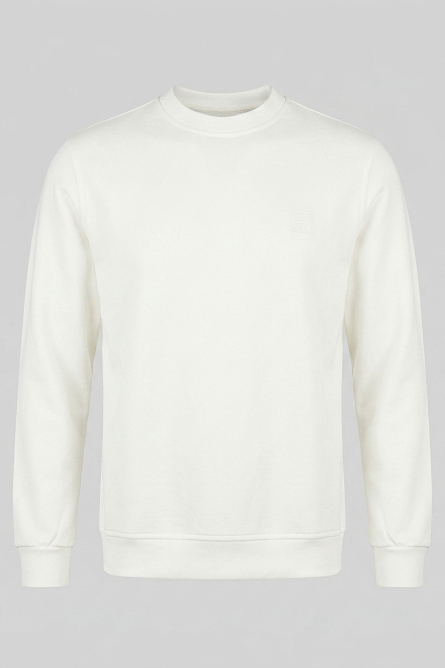 Herren-Sweatshirt aus cremefarbenem Baumwollmischgewebe mit Rundhalsausschnitt, langen Ärmeln und Stretchanteil