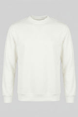 Herren-Sweatshirt aus cremefarbenem Baumwollmischgewebe mit Rundhalsausschnitt, langen Ärmeln und Stretchanteil