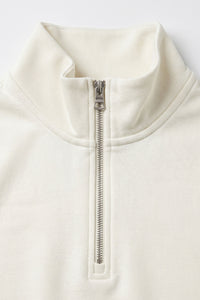 Herren-Sweatshirt mit Viertelreißverschluss in Off-White, Baumwollmischung, Stehkragen