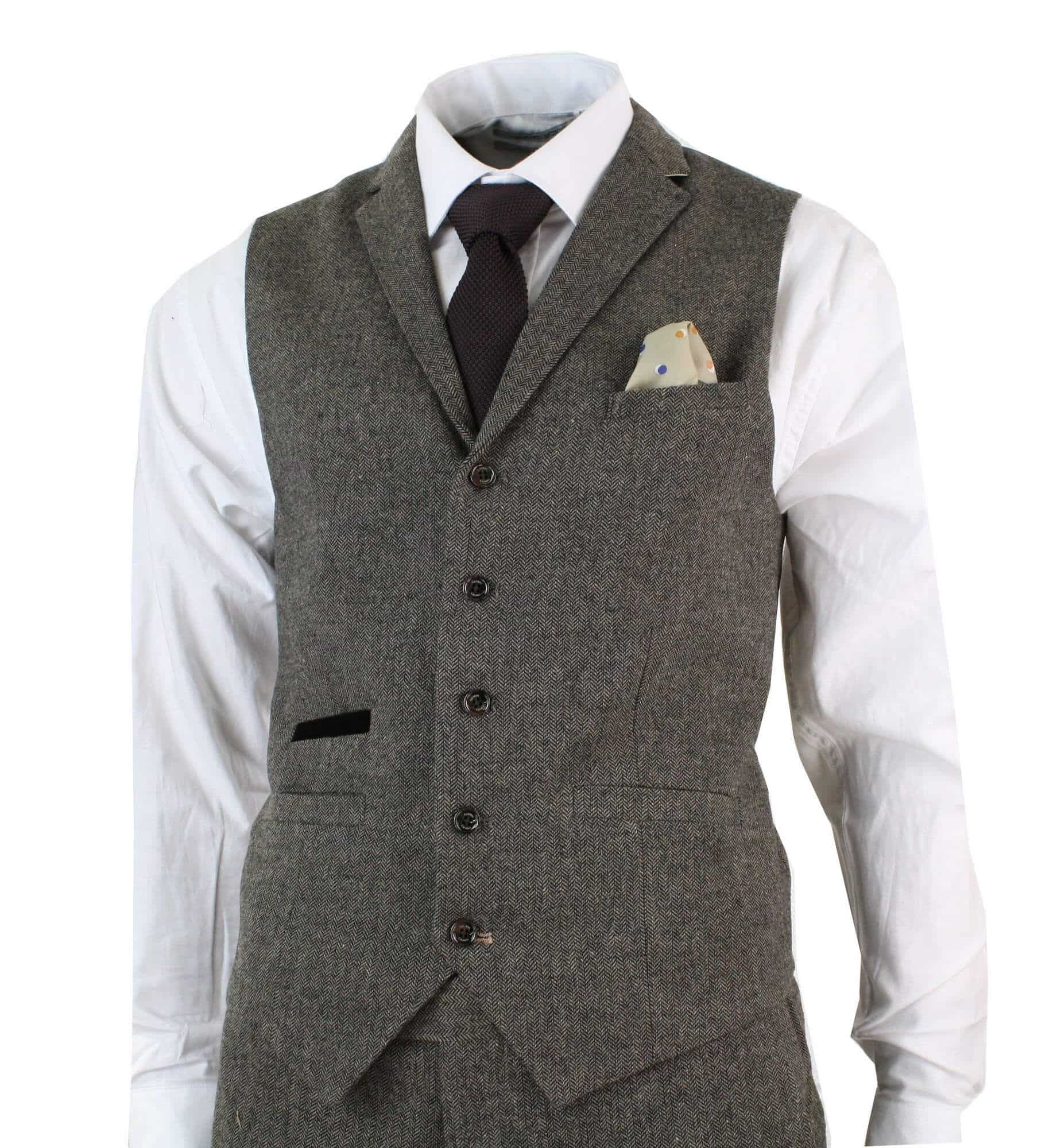 Mens 3 Piece Wool Blend Herringbone Tweed Suit Brown Vintage Tailored Fit Tan