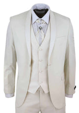 Mens 4 Piece Shawl Lapel Suit - Cream
