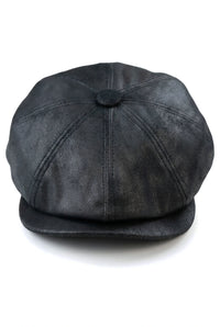Herren 8 Panel Razor Baker Boy Hut PU Leder Blinders Newsboy Flat Cap Schwarz
