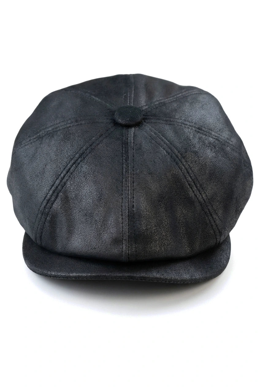 Herren 8 Panel Razor Baker Boy Hut PU Leder Blinders Newsboy Flat Cap Schwarz
