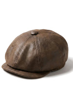 Herren 8 Panel Razor Baker Boy Hut PU Leder Blinders Newsboy Flat Cap Braun