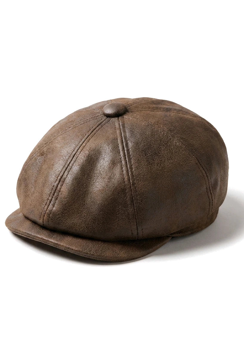 Herren 8 Panel Razor Baker Boy Hut PU Leder Blinders Newsboy Flat Cap Braun