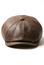 Herren 8 Panel Razor Baker Boy Hut PU Leder Blinders Newsboy Flat Cap Braun