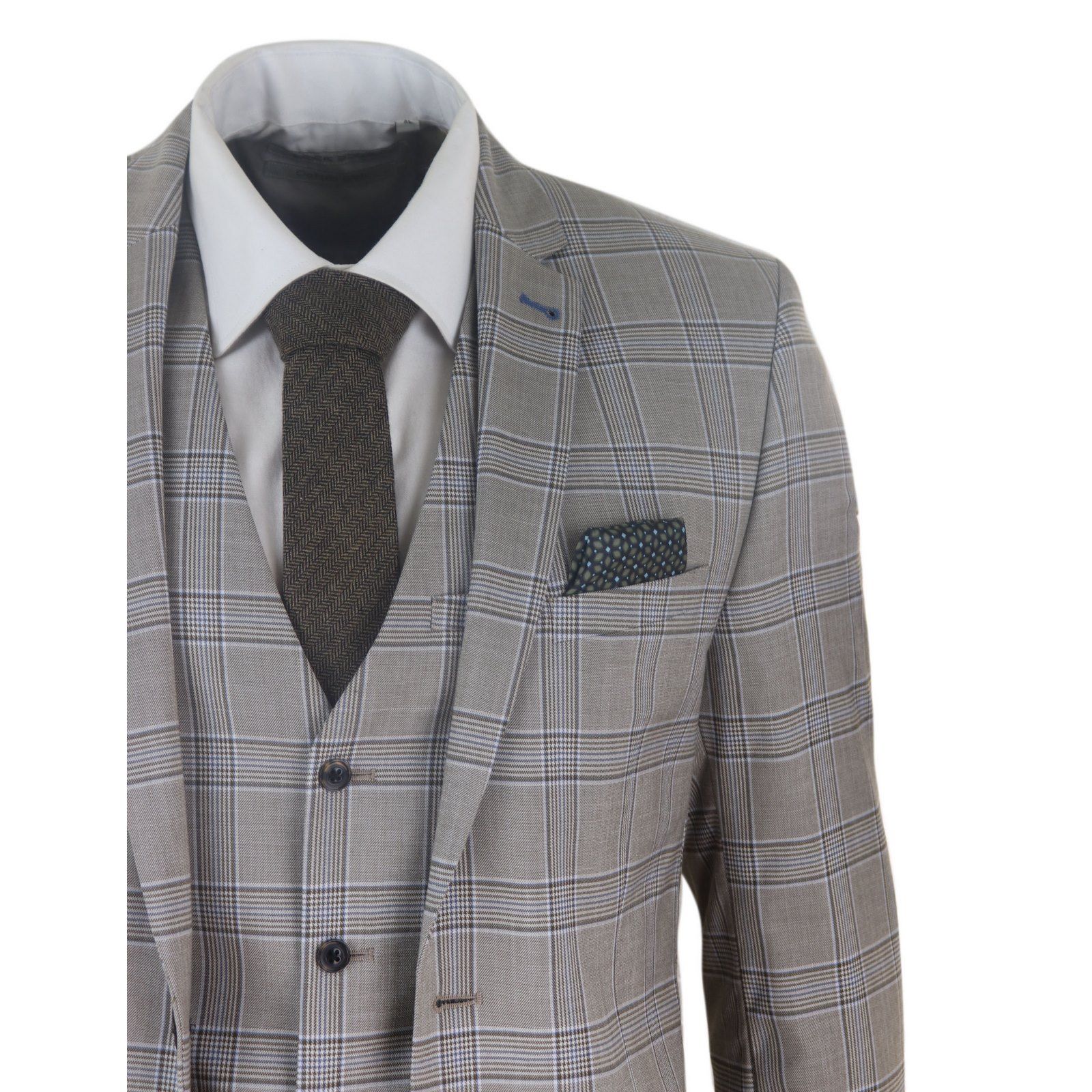 Mens Beige 3 Piece Classic Suit