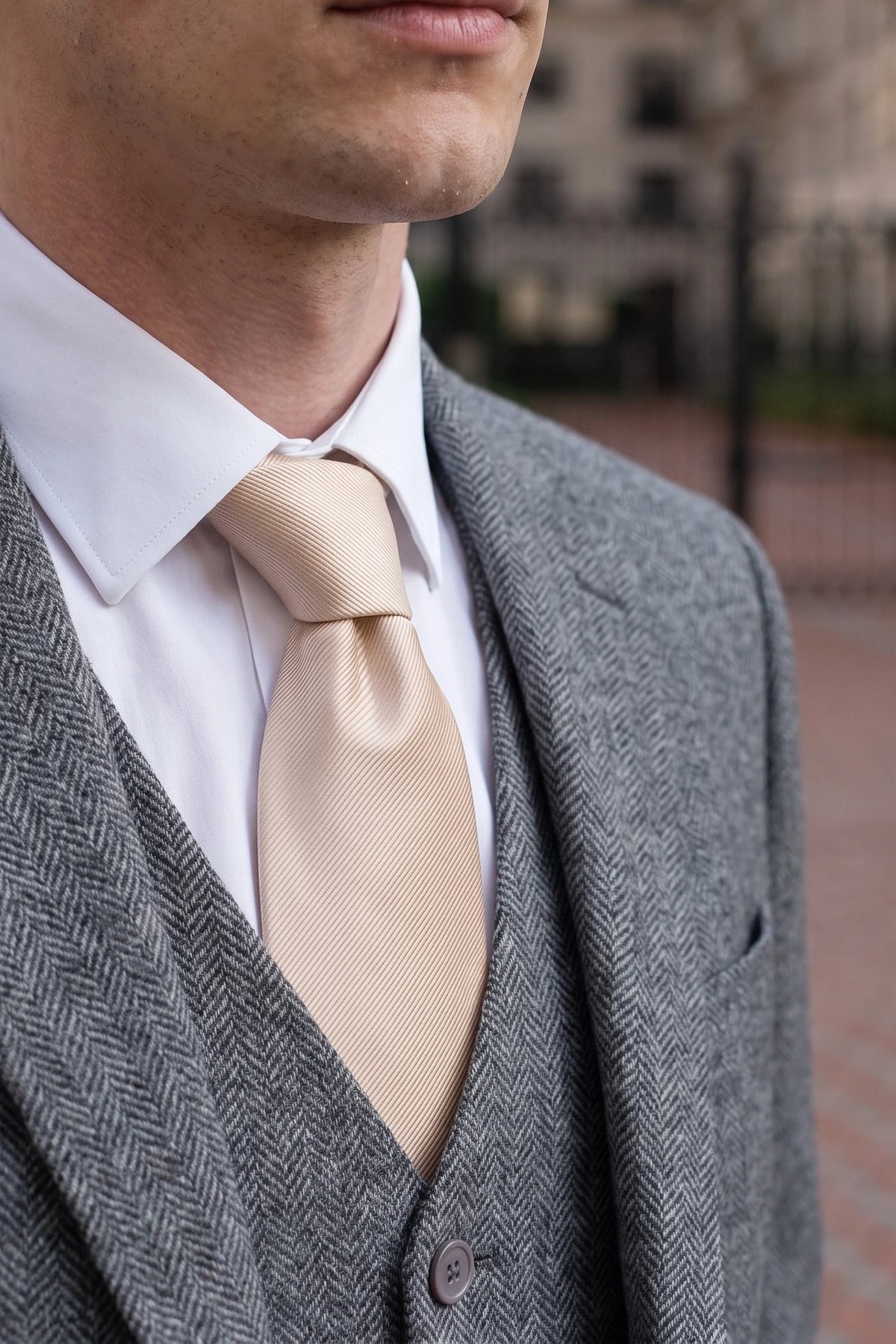 Beige gemusterte Herrenkrawatte