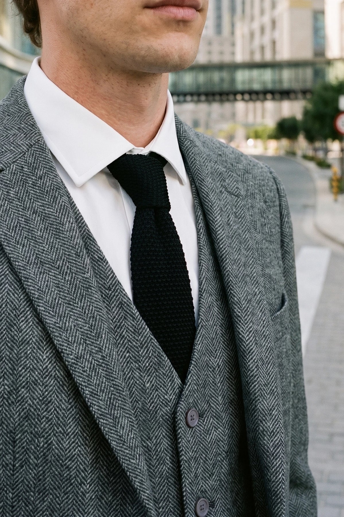 Schwarze Strickkrawatte für Herren