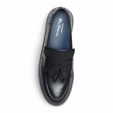 Schwarze Herren-Slipper aus Leder mit dicker Sohle und Quasten