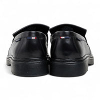 Schwarze Herren-Slipper aus Leder mit dicker Sohle und Quasten