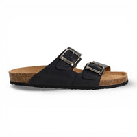 Schwarze Herren-Sandalen aus Leder zum Hineinschlüpfen mit Fußbett