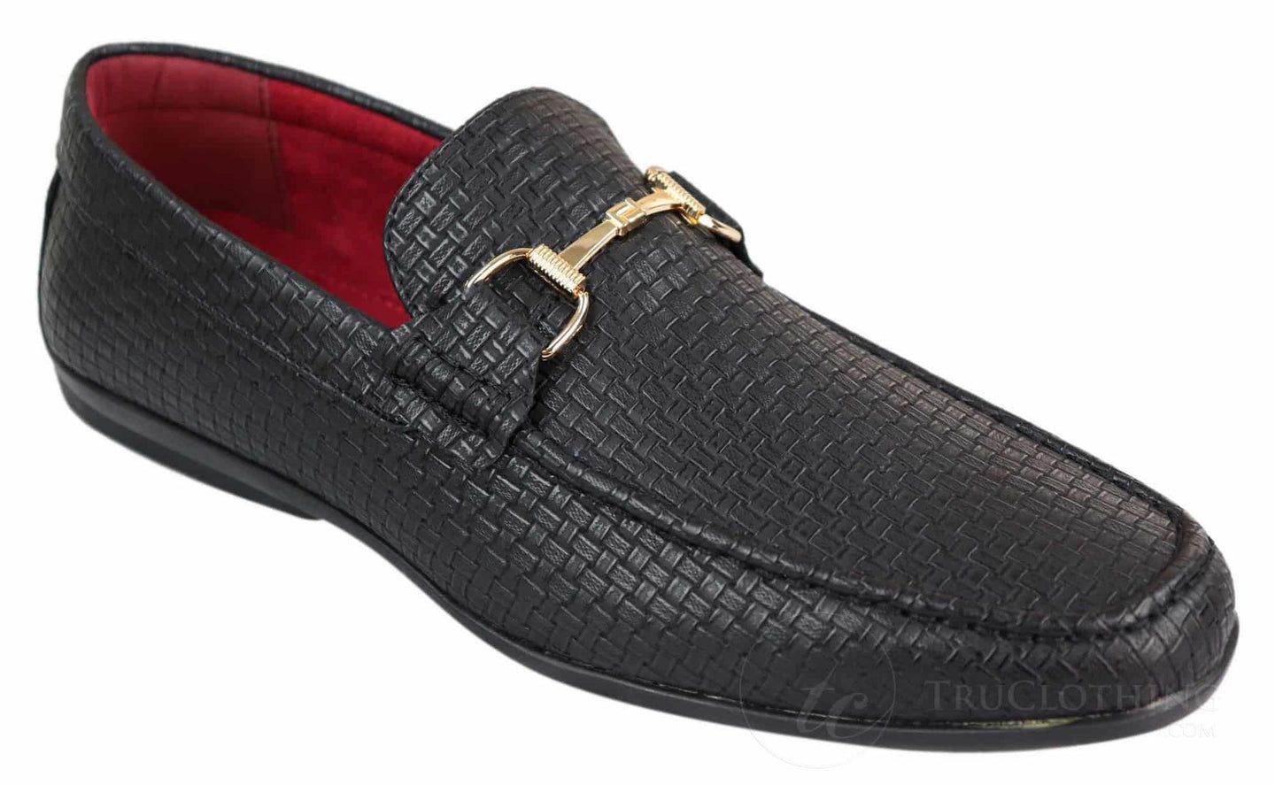 Mens Black Weave PU Leather Loafers