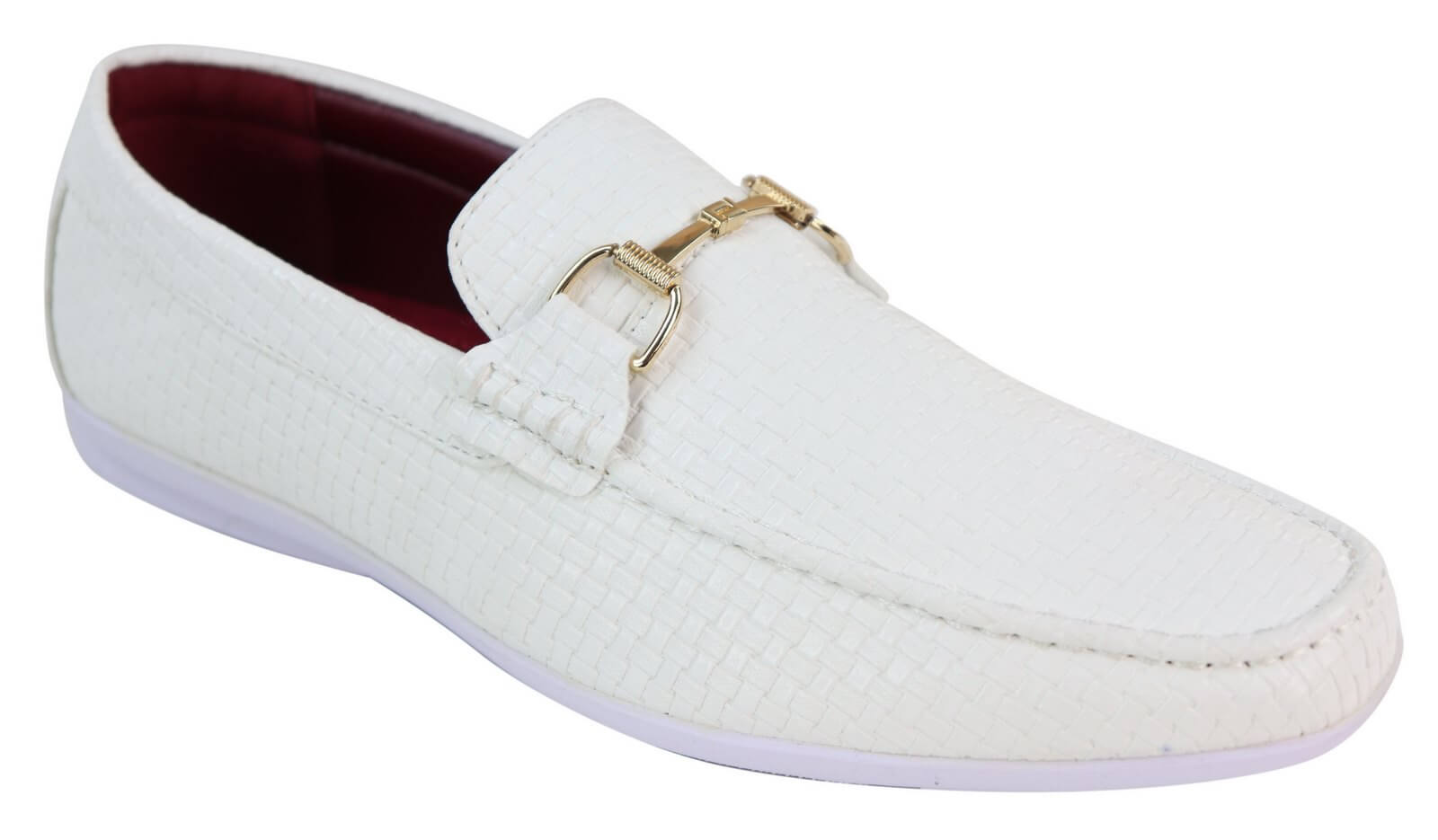 Mens Black Weave PU Leather Loafers