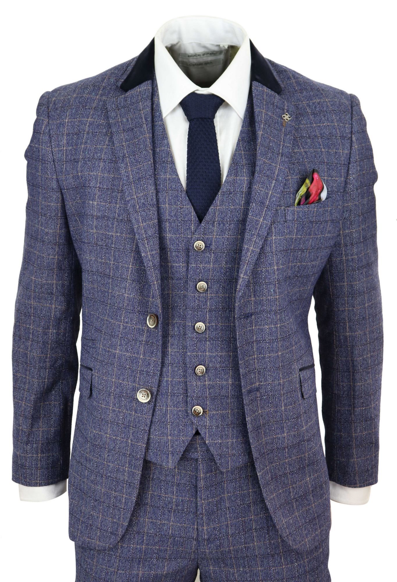 Mens Blue Check 3 Piece Suit - Cavani Matteo