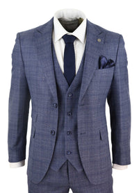 Mens 3 Piece Suit Classic Tweed Check Vintage Retro Peaky Blinders Tailored Fit