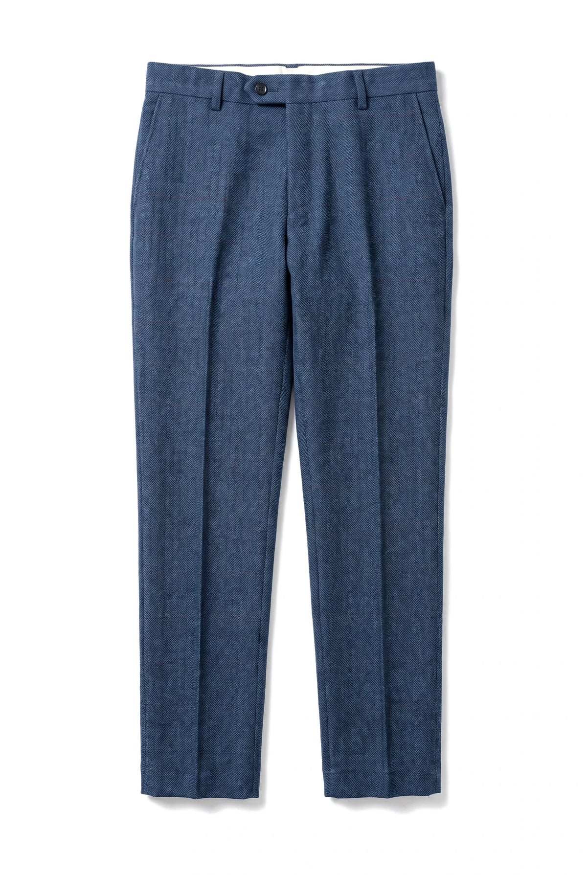 Dion - Blaue Tweedhose mit Fischgrätenmuster und Karomuster für Herren