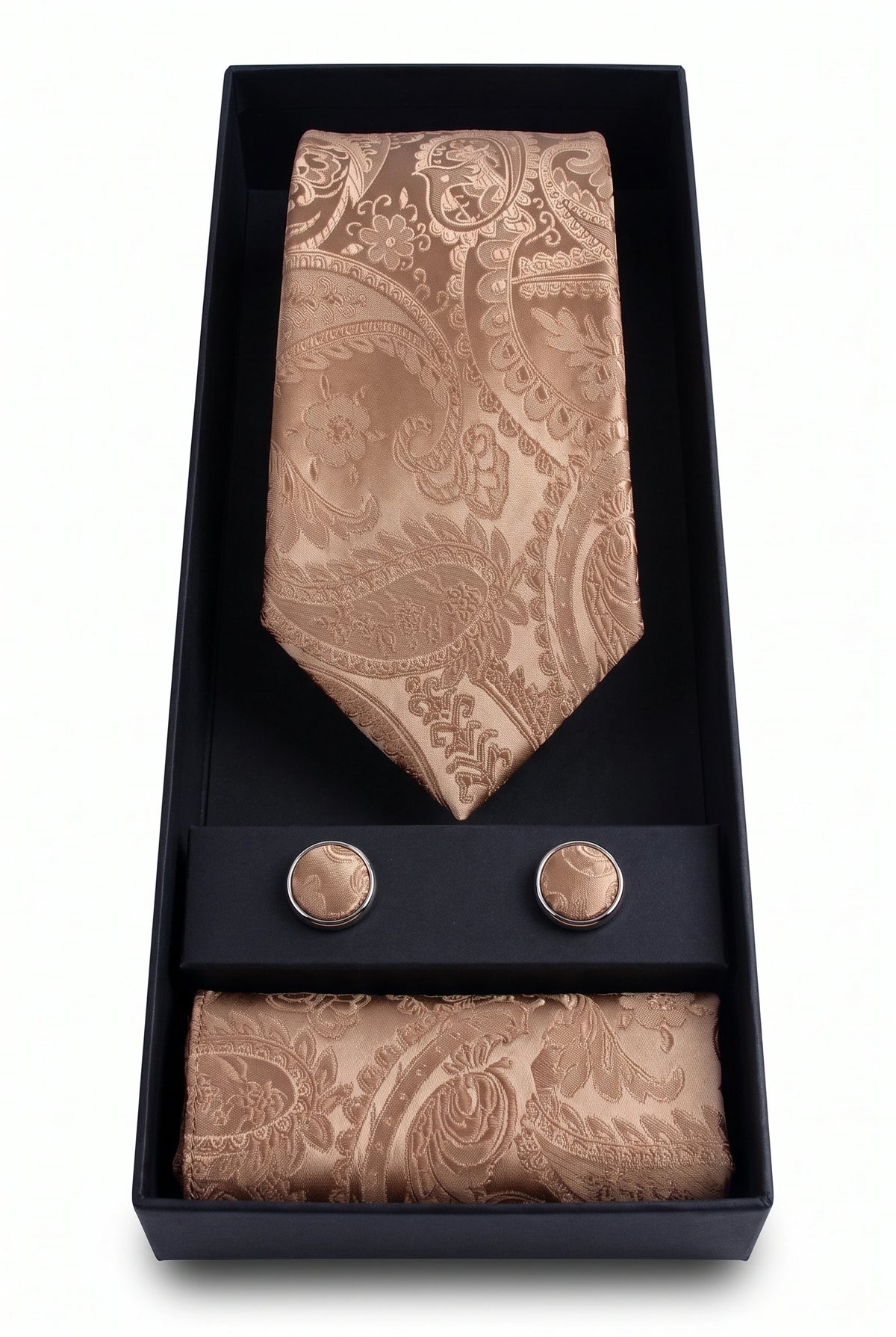 Geschenkset für Herrenkrawatten mit bronzefarbenem Paisley-Muster