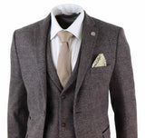 Mens Brown Check 3 Peice Tweed Suit - STZ17