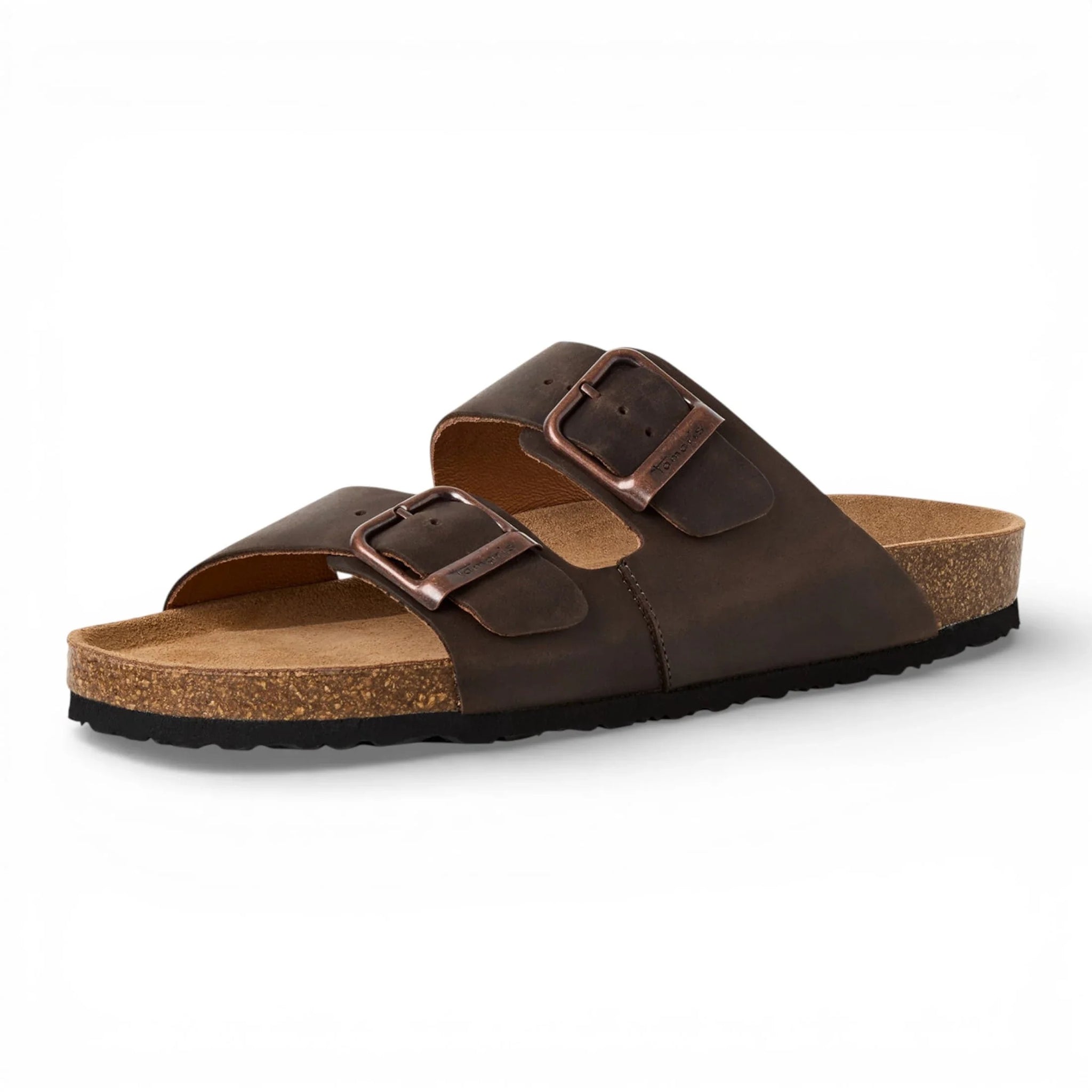 Braune Herren-Sandalen aus Leder zum Hineinschlüpfen mit Fußbett