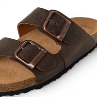 Braune Herren-Sandalen aus Leder zum Hineinschlüpfen mit Fußbett