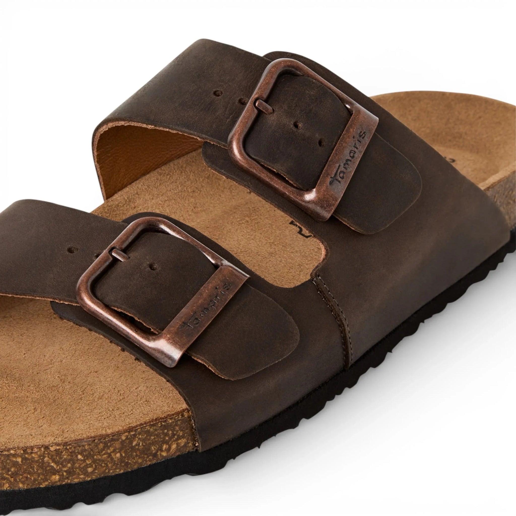 Braune Herren-Sandalen aus Leder zum Hineinschlüpfen mit Fußbett