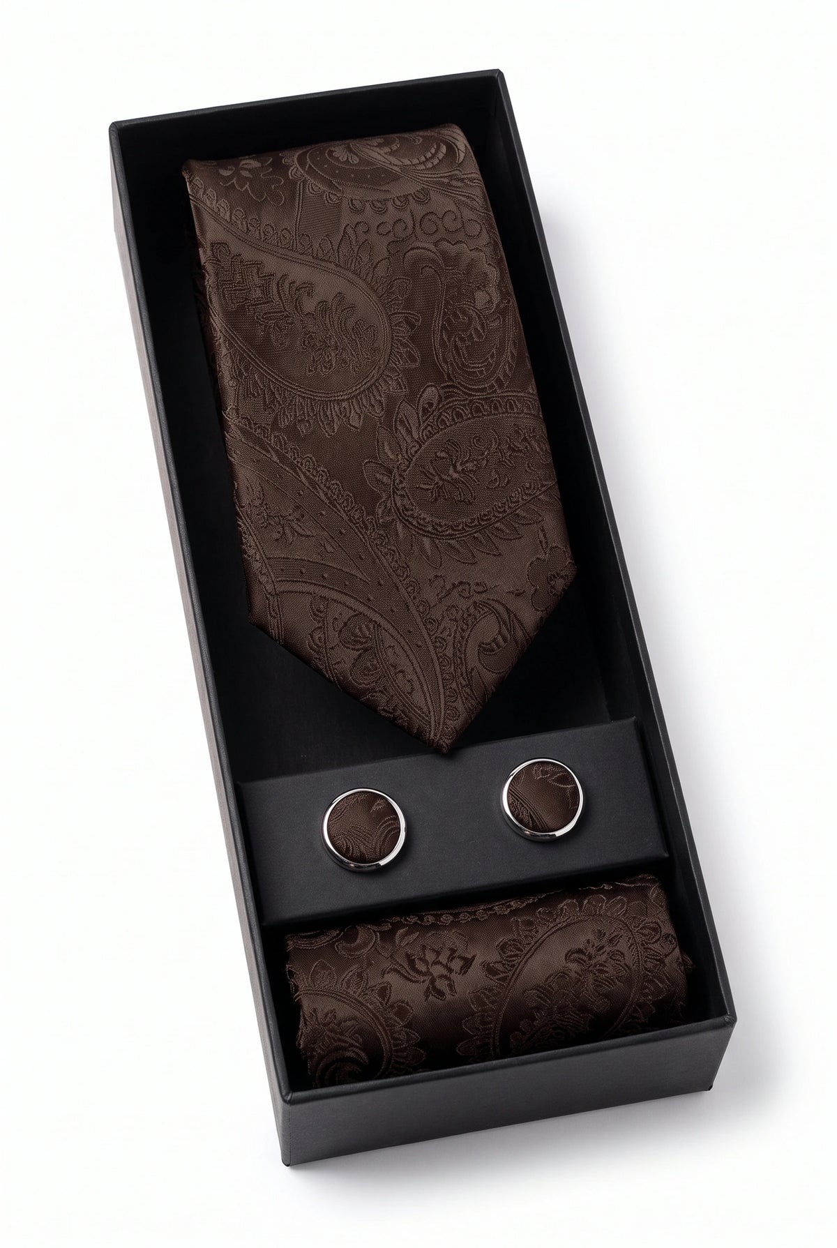 Geschenkset für Herrenkrawatten mit braunem Paisley-Muster