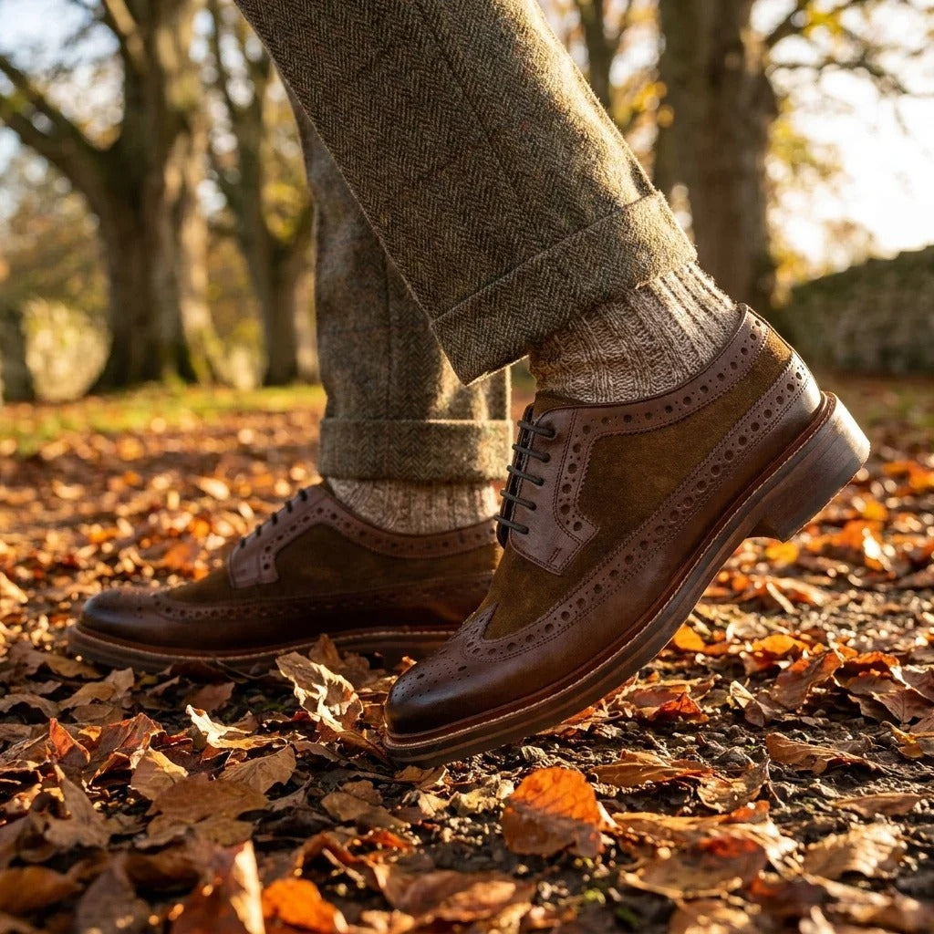 Braune Brogues aus Wildleder für Herren
